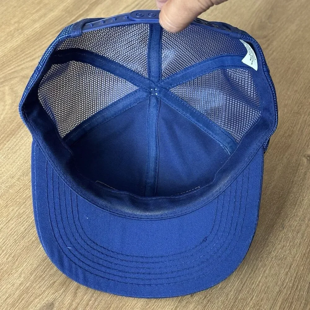 Vintage 80s Watkins Hat Cap Snapback Blue Adjustable Patch Logo Mesh Trucker